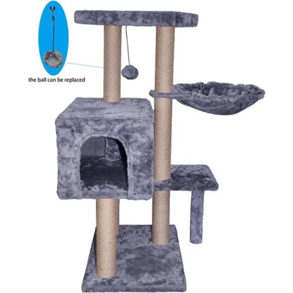 WIKI Cat Tower Furniture Jute-Covered Scratching Posts with a Ball Activity,Grey